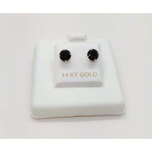 "HJ-E04" 14 Karat Yellow Gold Screw Backing Black CZ Round Stud Earrings -6mm